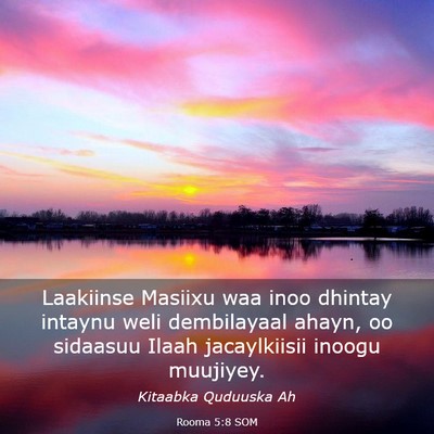 Picture 03 - Rooma 5:8 SOM - Laakiinse Masiixu waa inoo dhintay intaynu weli - Bible Verse Picture
