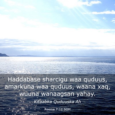 Picture 03 - Rooma 7:12 SOM - Haddabase sharcigu waa quduus, amarkuna waa - Bible Verse Picture