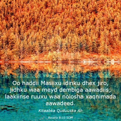 Picture 03 - Rooma 8:10 SOM - Oo haddii Masiixu idinku dhex jiro, jidhku waa - Bible Verse Picture