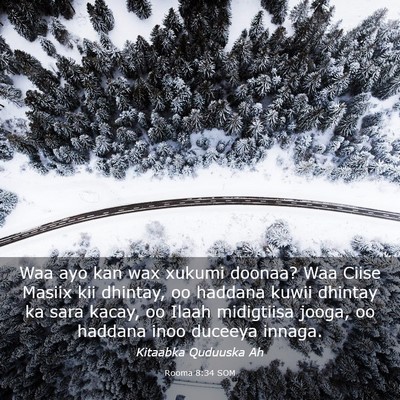 Picture 03 - Rooma 8:34 SOM - Waa ayo kan wax xukumi doonaa? Waa Ciise Masiix - Bible Verse Picture