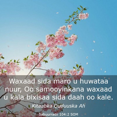 Picture 03 - Sabuurradii 104:2 SOM - Waxaad sida maro u huwataa nuur, Oo samooyinkana - Bible Verse Picture
