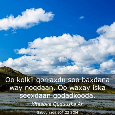 Picture 03 - Sabuurradii 104:22 SOM - Oo kolkii qorraxdu soo baxdana way noqdaan, Oo - Bible Verse Picture