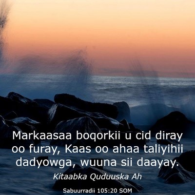 Picture 03 - Sabuurradii 105:20 SOM - Markaasaa boqorkii u cid diray oo furay, Kaas oo - Bible Verse Picture