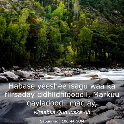 Picture 03 - Sabuurradii 106:44 SOM - Habase yeeshee isagu waa ka fiirsaday - Bible Verse Picture