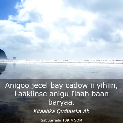 Picture 03 - Sabuurradii 109:4 SOM - Anigoo jecel bay cadow ii yihiin, Laakiinse anigu - Bible Verse Picture
