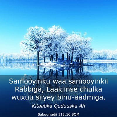Picture 03 - Sabuurradii 115:16 SOM - Samooyinku waa samooyinkii Rabbiga, Laakiinse - Bible Verse Picture