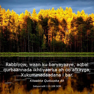 Picture 03 - Sabuurradii 119:108 SOM - Rabbiyow, waan ku baryayaaye, aqbal qurbaannada - Bible Verse Picture