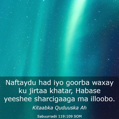Picture 03 - Sabuurradii 119:109 SOM - Naftaydu had iyo goorba waxay ku jirtaa khatar, - Bible Verse Picture