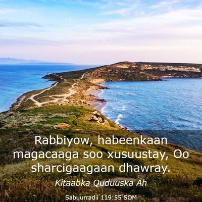 Picture 03 - Sabuurradii 119:55 SOM - Rabbiyow, habeenkaan magacaaga soo xusuustay, Oo - Bible Verse Picture