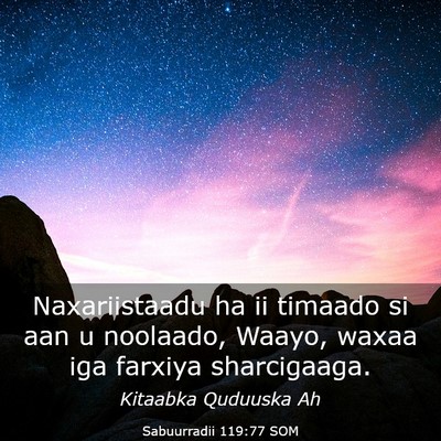 Picture 03 - Sabuurradii 119:77 SOM - Naxariistaadu ha ii timaado si aan u noolaado, - Bible Verse Picture