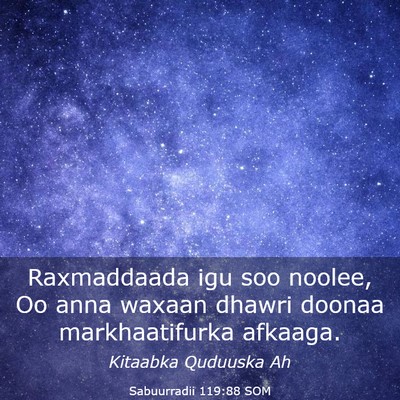 Picture 03 - Sabuurradii 119:88 SOM - Raxmaddaada igu soo noolee, Oo anna waxaan dhawri - Bible Verse Picture