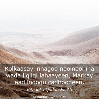 Picture 03 - Sabuurradii 124:3 SOM - Kolkaasay innagoo noolnool ina wada liqliqi - Bible Verse Picture