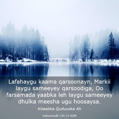 Picture 03 - Sabuurradii 139:15 SOM - Lafahaygu kaama qarsoonayn, Markii laygu sameeyey - Bible Verse Picture