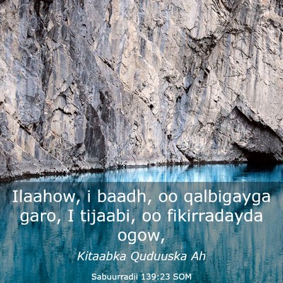 Picture 03 - Sabuurradii 139:23 SOM - Ilaahow, i baadh, oo qalbigayga garo, I tijaabi, - Bible Verse Picture