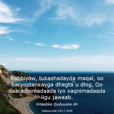 Picture 03 - Sabuurradii 143:1 SOM - Rabbiyow, tukashadayda maqal, oo baryootankayga - Bible Verse Picture