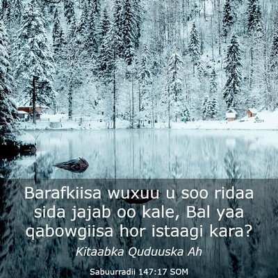 Picture 03 - Sabuurradii 147:17 SOM - Barafkiisa wuxuu u soo ridaa sida jajab oo kale, - Bible Verse Picture