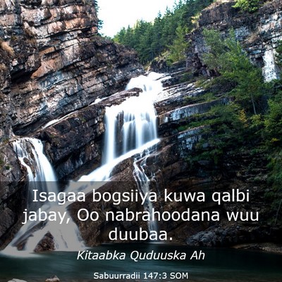 Picture 03 - Sabuurradii 147:3 SOM - Isagaa bogsiiya kuwa qalbi jabay, Oo nabrahoodana - Bible Verse Picture