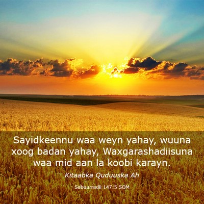 Picture 03 - Sabuurradii 147:5 SOM - Sayidkeennu waa weyn yahay, wuuna xoog badan - Bible Verse Picture