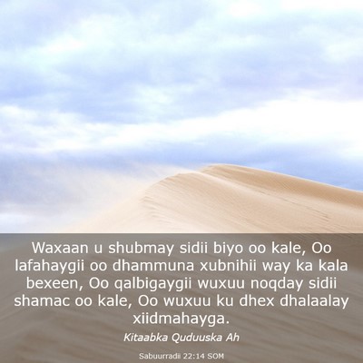 Picture 03 - Sabuurradii 22:14 SOM - Waxaan u shubmay sidii biyo oo kale, Oo - Bible Verse Picture
