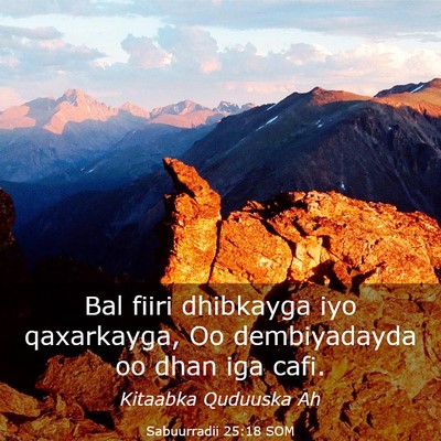 Picture 03 - Sabuurradii 25:18 SOM - Bal fiiri dhibkayga iyo qaxarkayga, Oo - Bible Verse Picture