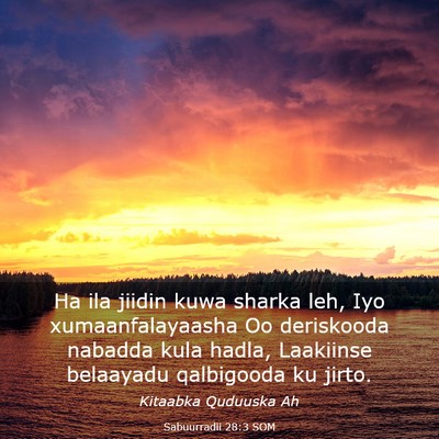 Picture 03 - Sabuurradii 28:3 SOM - Ha ila jiidin kuwa sharka leh, Iyo - Bible Verse Picture
