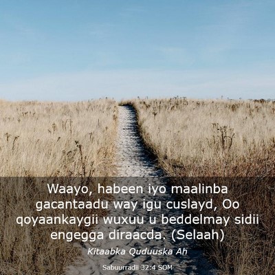 Picture 03 - Sabuurradii 32:4 SOM - Waayo, habeen iyo maalinba gacantaadu way igu - Bible Verse Picture
