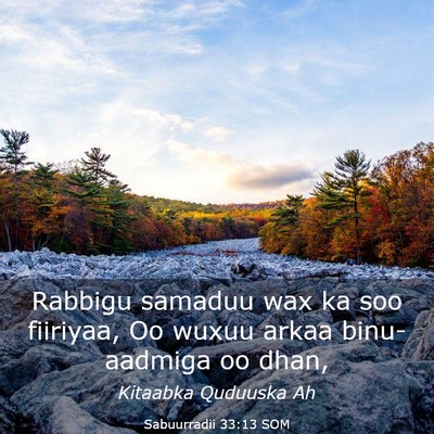 Picture 03 - Sabuurradii 33:13 SOM - Rabbigu samaduu wax ka soo fiiriyaa, Oo wuxuu - Bible Verse Picture