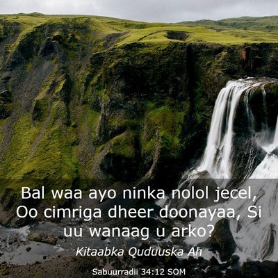 Picture 03 - Sabuurradii 34:12 SOM - Bal waa ayo ninka nolol jecel, Oo cimriga dheer - Bible Verse Picture