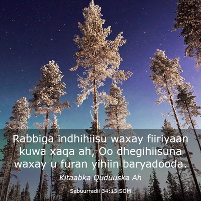 Picture 03 - Sabuurradii 34:15 SOM - Rabbiga indhihiisu waxay fiiriyaan kuwa xaqa ah, - Bible Verse Picture