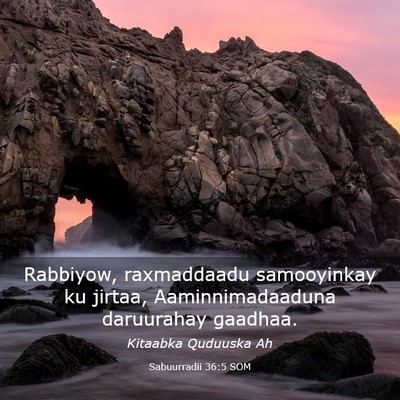 Picture 03 - Sabuurradii 36:5 SOM - Rabbiyow, raxmaddaadu samooyinkay ku jirtaa, - Bible Verse Picture