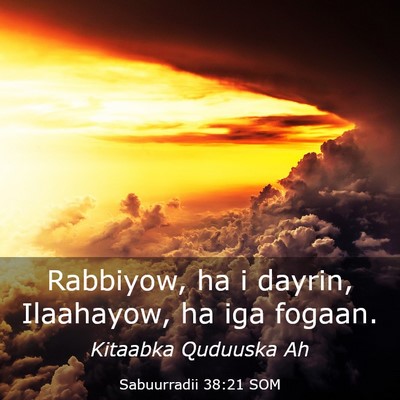 Picture 03 - Sabuurradii 38:21 SOM - Rabbiyow, ha i dayrin, Ilaahayow, ha iga - Bible Verse Picture