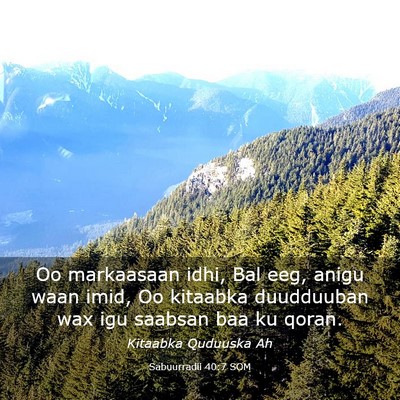 Picture 03 - Sabuurradii 40:7 SOM - Oo markaasaan idhi, Bal eeg, anigu waan imid, Oo - Bible Verse Picture