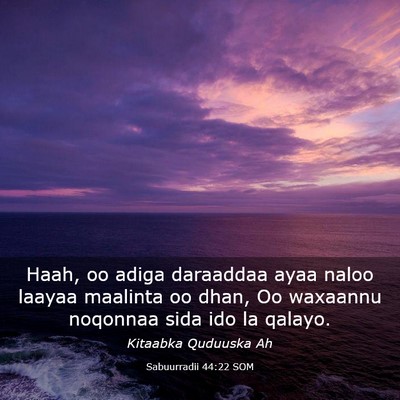 Picture 03 - Sabuurradii 44:22 SOM - Haah, oo adiga daraaddaa ayaa naloo laayaa - Bible Verse Picture