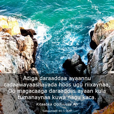 Picture 03 - Sabuurradii 44:5 SOM - Adiga daraaddaa ayaannu cadaawayaashayada hoos - Bible Verse Picture