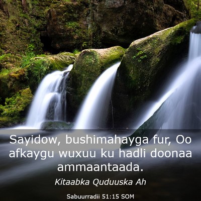 Picture 03 - Sabuurradii 51:15 SOM - Sayidow, bushimahayga fur, Oo afkaygu wuxuu ku - Bible Verse Picture