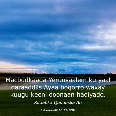 Picture 03 - Sabuurradii 68:29 SOM - Macbudkaaga Yeruusaalem ku yaal daraaddiis Ayaa - Bible Verse Picture