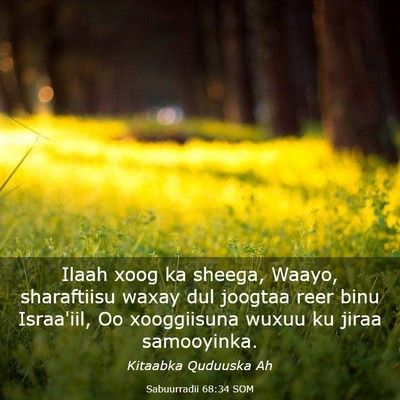 Picture 03 - Sabuurradii 68:34 SOM - Ilaah xoog ka sheega, Waayo, sharaftiisu waxay - Bible Verse Picture