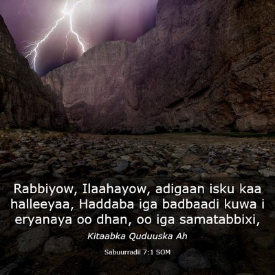 Picture 03 - Sabuurradii 7:1 SOM - Rabbiyow, Ilaahayow, adigaan isku kaa halleeyaa, - Bible Verse Picture