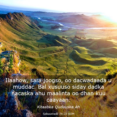 Picture 03 - Sabuurradii 74:22 SOM - Ilaahow, sara joogso, oo dacwadaada u muddac. Bal - Bible Verse Picture