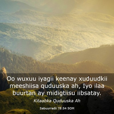 Picture 03 - Sabuurradii 78:54 SOM - Oo wuxuu iyagii keenay xuduudkii meeshiisa - Bible Verse Picture