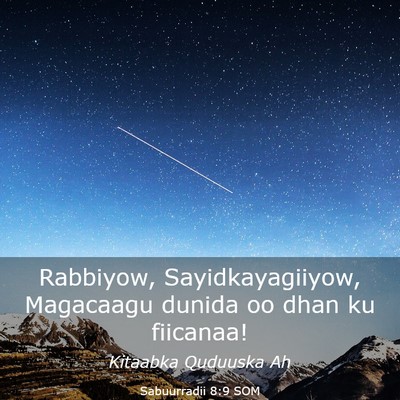 Picture 03 - Sabuurradii 8:9 SOM - Rabbiyow, Sayidkayagiiyow, Magacaagu dunida oo - Bible Verse Picture