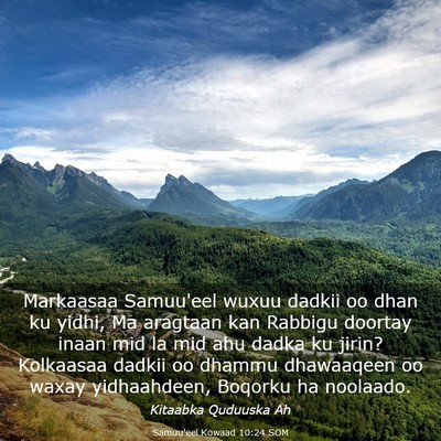 Picture 03 - Samuu'eel Kowaad 10:24 SOM - Markaasaa Samuu'eel wuxuu dadkii oo dhan ku - Bible Verse Picture