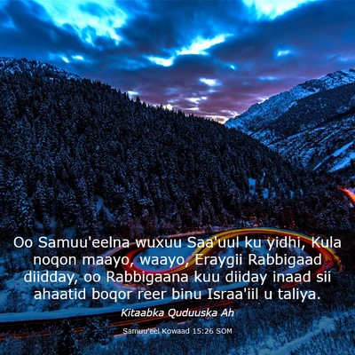 Picture 03 - Samuu'eel Kowaad 15:26 SOM - Oo Samuu'eelna wuxuu Saa'uul ku yidhi, Kula noqon - Bible Verse Picture