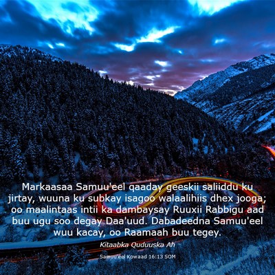 Picture 03 - Samuu'eel Kowaad 16:13 SOM - Markaasaa Samuu'eel qaaday geeskii saliiddu ku - Bible Verse Picture