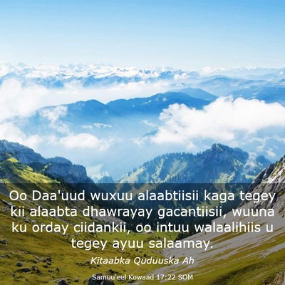 Picture 03 - Samuu'eel Kowaad 17:22 SOM - Oo Daa'uud wuxuu alaabtiisii kaga tegey kii - Bible Verse Picture