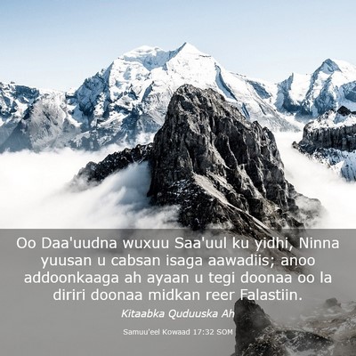 Picture 03 - Samuu'eel Kowaad 17:32 SOM - Oo Daa'uudna wuxuu Saa'uul ku yidhi, Ninna yuusan - Bible Verse Picture