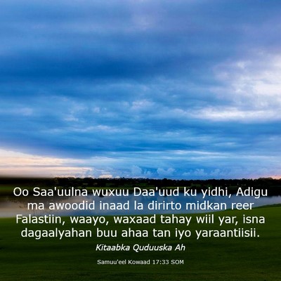 Picture 03 - Samuu'eel Kowaad 17:33 SOM - Oo Saa'uulna wuxuu Daa'uud ku yidhi, Adigu ma - Bible Verse Picture