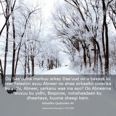 Picture 03 - Samuu'eel Kowaad 17:55 SOM - Oo Saa'uulna markuu arkay Daa'uud oo u baxaya kii - Bible Verse Picture