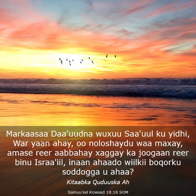Picture 03 - Samuu'eel Kowaad 18:18 SOM - Markaasaa Daa'uudna wuxuu Saa'uul ku yidhi, War - Bible Verse Picture