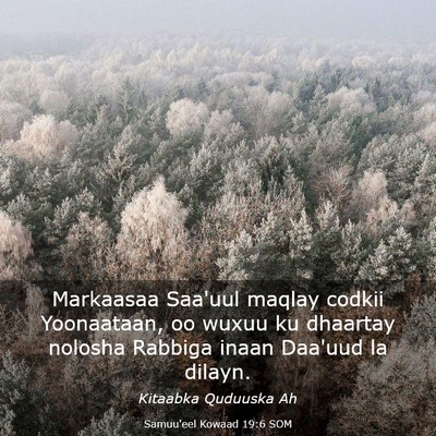 Picture 03 - Samuu'eel Kowaad 19:6 SOM - Markaasaa Saa'uul maqlay codkii Yoonaataan, oo - Bible Verse Picture